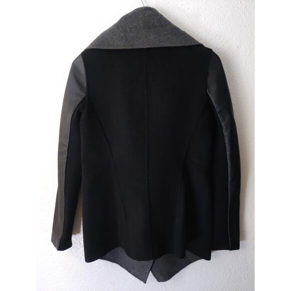 Mackage Black Gray Vane Jacket Leather Wool Cashmere Coat Waterfall Collar XS - Picture 5 of 9